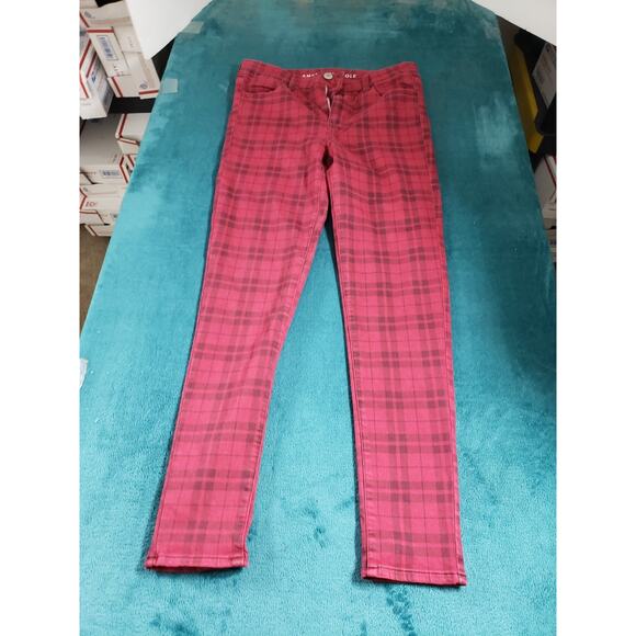American Eagle Jeans Size 8 Womens Red Plaid Stretch Ladies High Rise Jegging - Picture 1 of 13